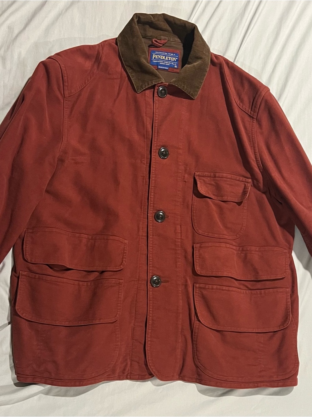 Pendleton Men's Rust-Red Cotton Field Jacket with Brown Corduroy Collar